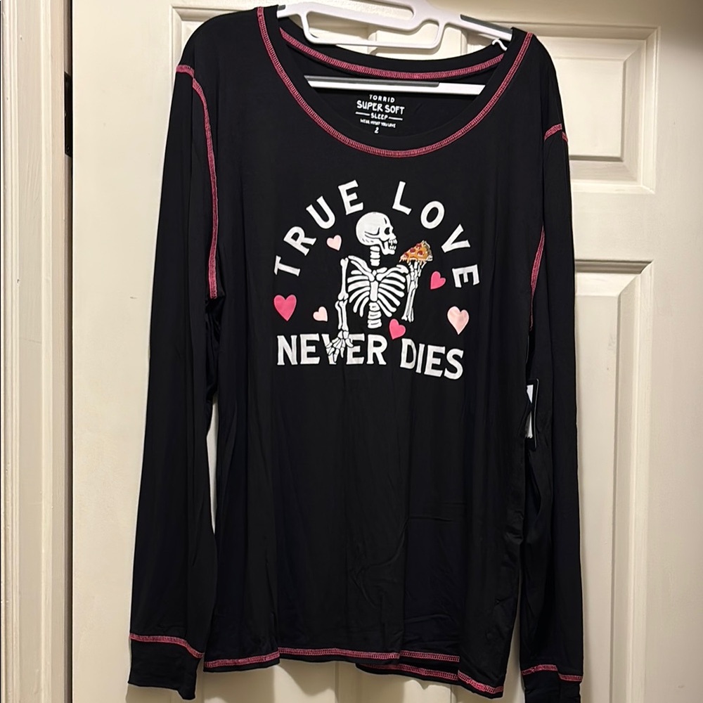 Torrid Black and Pink Skeleton Pajama Top